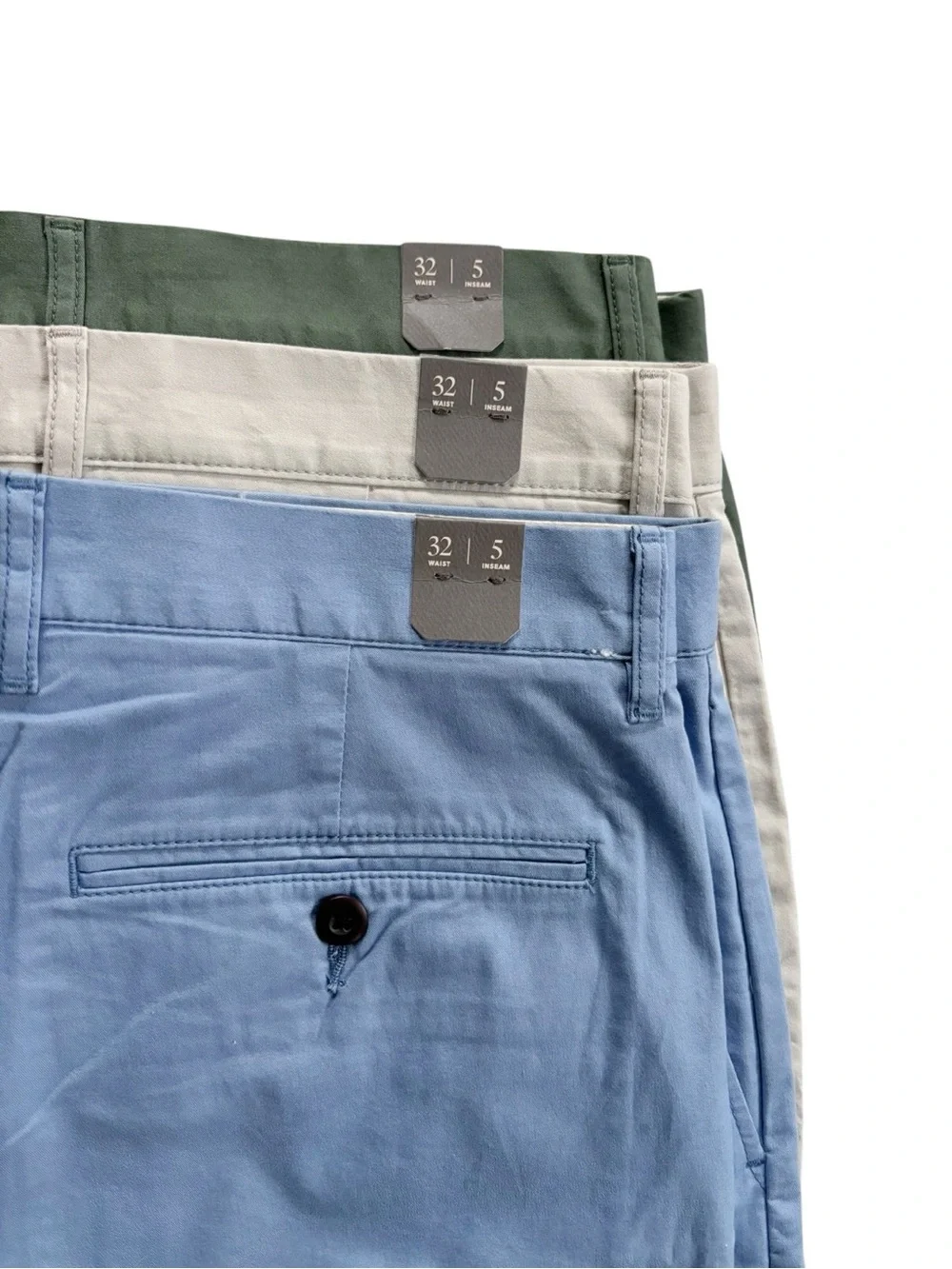 J. Crew Re-Imagined 5” stretch chino men’s shorts lot of 3 green,blue,stone| W32